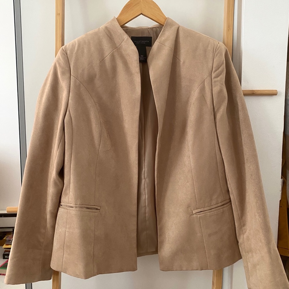 Faux-suede, high-collared blazer.